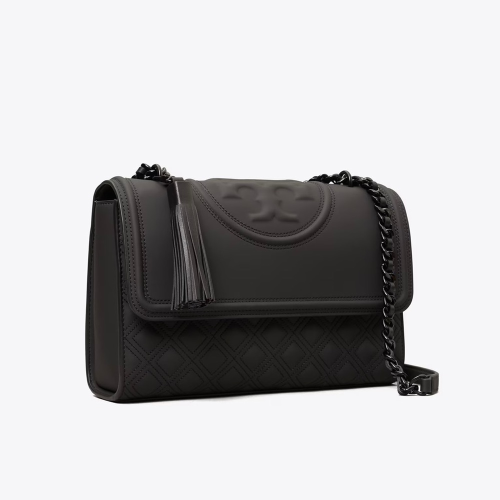 Tory Burch black matte Fleming convertible shoulder bag